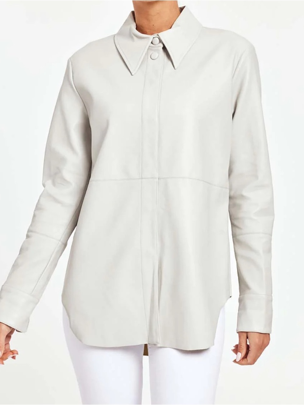 NEW Dolce Cabo Faux Leather Light Gray Button-Down Shirt
